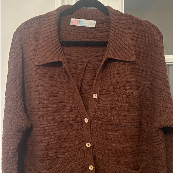 FREE PEOPLE Beach Brown Cardigan - Picture 2 of 3